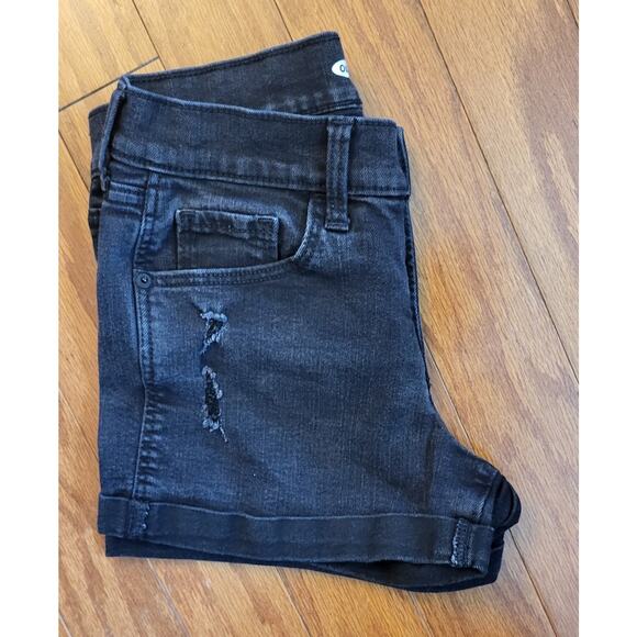 Old Navy Black Denim Boyfriend Shorts Size 0 Stretchy Ripped Cuffed - Picture 4 of 9